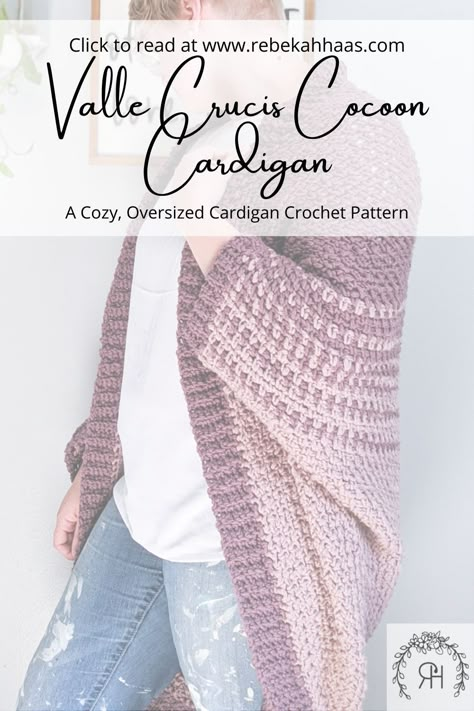 Create a cozy autumn cocoon cardi using bulky weight yarn. This pattern is available in sizes 2t - adult 3xl. Click to learn more! Dk Weight Crochet Cardigan Patterns, Crochet Cropped Cardigan Pattern Free, Free Crochet Cardigan Patterns For Women, Modern Haken, Crochet Patterns For Baby, Crochet Cardigan Free, Crochet Cocoon, Velvet Cardigan, Crochet Cardigan Pattern Free