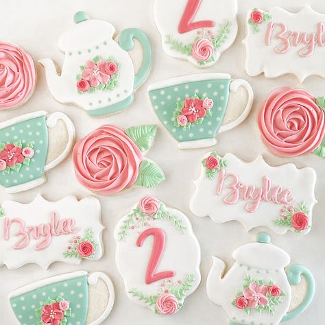 Tea Party Themed Cookies, Yea Party Cookies, Tea Party Birthday Cookies, Tea For Two Birthday, Tea Party Cookies Decorated, Tea For Two Party Favors, Tea Party Decorated Cookies, Tea For Two Cookies, Tea For Two