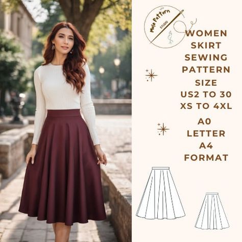 Sewing Pattern Pleated Skirt, Plus Size Circle Skirt Pattern, Plus Size Clothing Patterns, Sewing Patterns Winter, Wool Skirt Pattern, Sewing A Skirt, Midi Skirt Sewing Pattern, Skirt Sewing Pattern Free, A Line Skirt Pattern