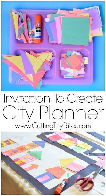 Invitation To Create: City Planner. Open ended creative construction or building paper craft for kids. Great for fine motor development. Perfect for preschoolers, kindergarteners, and elementary students, and allows exploration of shapes and colors. Invitation To Create, Kraf Kertas, City Planner, Creative Curriculum, Invitation To Play, Construction Theme, Community Helpers, Kindergarten Art, Paper Crafts For Kids