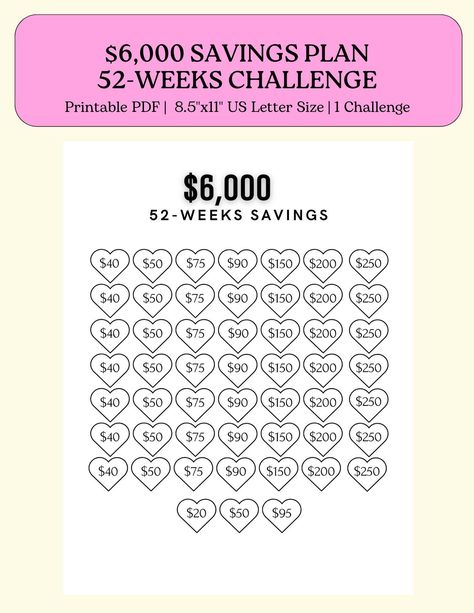 6,000 in 52 Weeks Savings Challenge: A simple & effective way to save $6,000 in 52 weeks with a printable planner + digital 6000 Savings Challenge, Money Education, 52 Week Money Saving Challenge, Big Buck, Savings Challenge Printable, Money Saving Methods, Money Budget, Money Saving Techniques, Savings Challenges