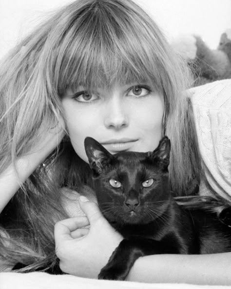 People With Cats, People And Cats, Celebrities With Cats, Famous Cats, Cats Images, Paulina Porizkova, Cat Pose, Foto Poses, A Black Cat