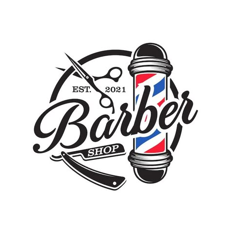 Plantilla de logotipo de barbería vintag... | Premium Vector #Freepik #vector #logo #negocios #vintage #hipster Barbershop Poster, Barber Shop Vintage, Logo Barber, Scissors Logo, Barber Shop Logo, Barbershop Logo, Vintage Barbershop, Typeface Poster, Luxe Logo