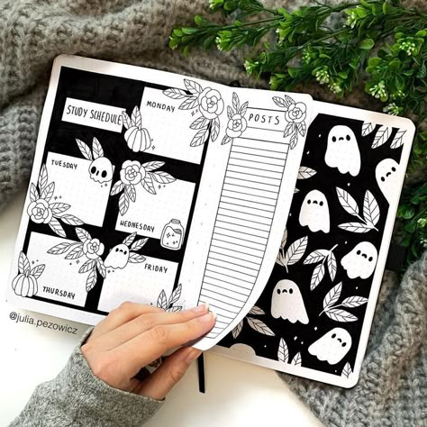 Halloween Bullet Journal Ideas, Halloween Bullet Journal, Bullet Journal Halloween, Journal 2024, Journal Design Ideas, Bullet Journal Design, Bullet Journal Paper, Bullet Journal Weekly Spread, Posca Art