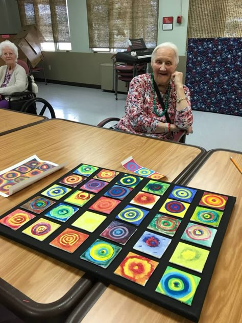 Kandinsky inspired color study 1-hour art project with seniors | Goodwerks Creative Easy Art Activities, Easy Painting Projects, Activities For Seniors, Group Art Projects, Collaborative Art Projects, Kandinsky Art, Art Projects For Adults, Art Therapy Projects, Study Project