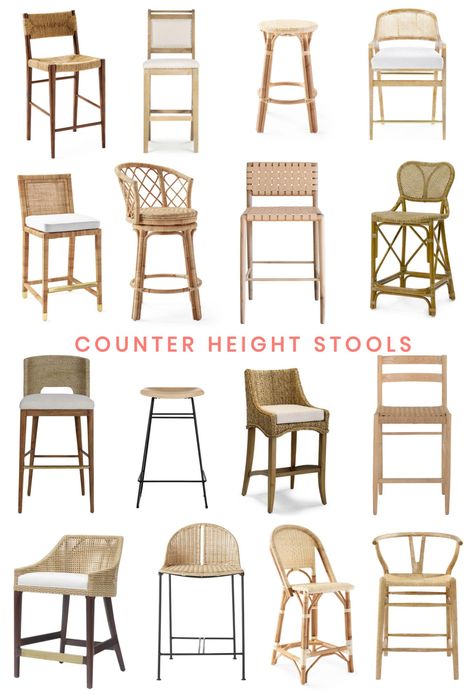 Cottage Kitchen Bar Stools, Woven Counter Stools With Backs, Cottage Bar Stools, Counter Stools Kitchen Island, Island Counter Stools, Cane Counter Stool, Woven Counter Stool, Kitchen Island Chairs, Kitchen Stools With Back