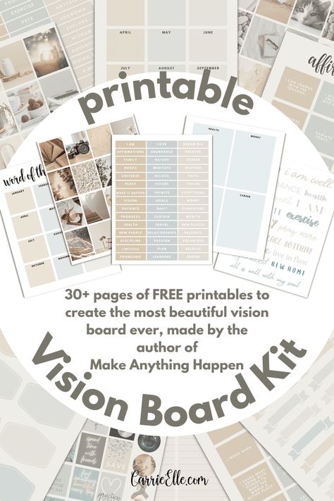 Free Printable Neutral Vision Board Kit - Carrie Elle Lds Vision Board Printables, Vision Board Printables 2024, Vision Board Planner Free Printables, Vision Board Kits, 2024 Vision Board Printable, Vision Board Printables Free 2024, Vision Boards For 2024, Vision Board Stickers Printable, Printable Vision Board Words