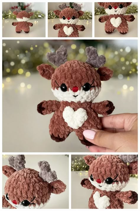 Amigurumi Christmas Easy Mini Deer Free Pattern-1 13 Crochet Mini Reindeer Pattern Free, Crochet Reindeer Pattern Free Amigurumi, Christmas Crochet Toys, Reindeer Crochet Pattern Free, Crochet Reindeer Pattern Free, Mini Crochet Animals, Reindeer Amigurumi, Reindeer Crochet, Crochet Reindeer