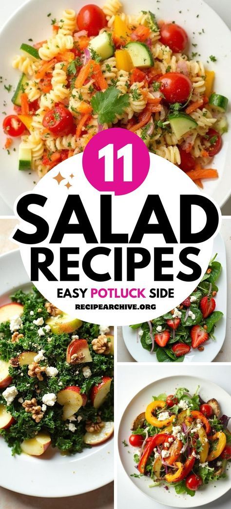 You’re in for a treat with these 11 easy and healthy potluck salad recipes! Try a vibrant Quinoa and Black Bean Salad or a invigorating Mediterranean Chickpea Salad; both are packed with flavor. Non Lettuce Salad Recipes, Easy Salad For Potluck, Easy Yummy Salad Recipes, Healthy Dishes For Potluck, Salad Potluck Ideas, Pot Luck Salads Easy, Healthy Potluck Dishes, Pot Luck Salads, Salad For Potluck