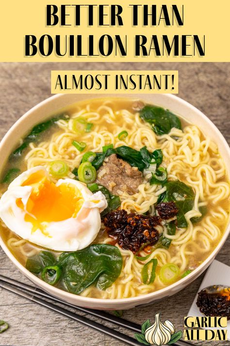 Bored of instant ramen or want something healthier? Try this Better than Bouillon Ramen recipe which uses non-fried noodles in an easy flavourful broth. Perfect for those busy weeknights, this recipe is sure to impress. Don't settle for those highly processed instant ramen packs, try your hand at homemade ramen! Home Made Ramen Broth, Simple Ramen Soup, Creamy Ramen Broth Recipe, Traditional Japanese Ramen Recipe, Best Homemade Ramen Recipe, Homemade Maruchan Ramen, Homemade Ramen Soup Recipes, Easy Homemade Ramen Soup, Roman Broth Recipe