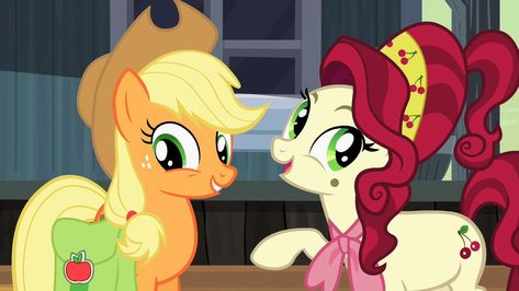 Applejack and Miss. Cherry Jubilee Cherry Jubilee, Mlp Icons, Mlp Friendship Is Magic, Apple Jack, Cherries Jubilee, List Of Characters, Horror Series, My Little Pony Characters, Friendship Is Magic