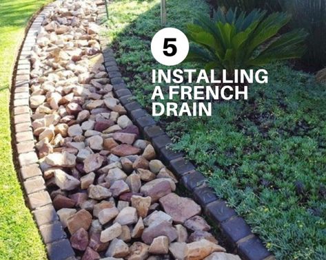 5 Tips For Installing A French Drain - The Architects Diary French Drain Landscaping, Drain Landscaping, French Drain Ideas, French Drain Diy, Drainage Solutions Landscaping, French Drain Installation, Yard Drain, French Drain System, Drainage Ideas