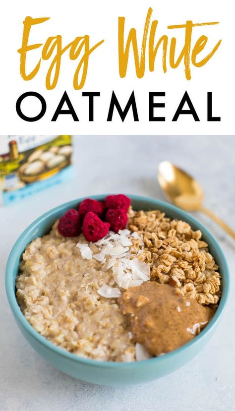 Add protein to your oatmeal by adding egg whites. The end result is a bowl of thick, fluffy and filling oatmeal. #eggwhite #oatmeal #protein Egg White Oatmeal, Oatmeal And Eggs, Oatmeal Protein, Eating Bird Food, Protein Oatmeal, Egg Diet Plan, Fluffy Eggs, Boiled Egg Diet, Healthy Food Facts