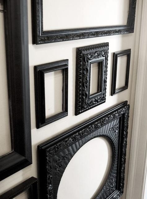 black painted furniture | Palette & Paints: Matte Black Painted Furniture by Julie Carlson Black Painted Furniture, Foyer Wall, Empty Frames, Black Frames, Gallery Wall Frames, Black Picture Frames, Gothic Home Decor, Gothic House, Wall Gallery