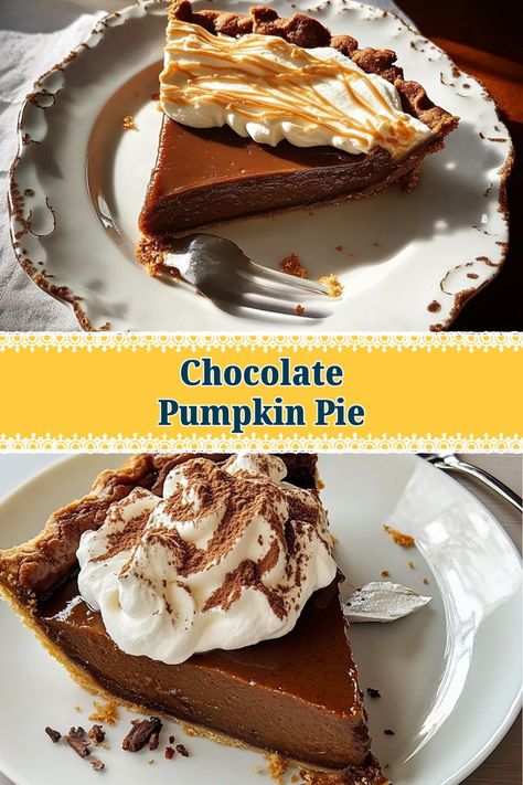 Decadent Harvest: Chocolate Pumpkin Pie Perfection! Pumpkin Chocolate Pie Recipe, Traditional Pumpkin Pie, Chocolate Pumpkin Pie, Lemon Cream Pies, Homemade Pies, Traditional Pumpkin, Holiday Dishes, Chocolate Pumpkin, Thanksgiving Recipe