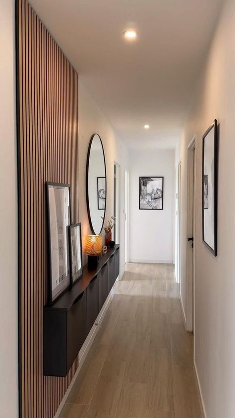 Hallway Ideas Long, Long Corridor Ideas, Long Narrow Entryway Ideas, Long Hallway Decorating, Long Entryway Ideas, Hallway Apartment, Home Ideas Decoration, Doorway Ideas, Long Hallway Ideas