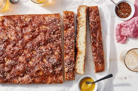 Pretzel Focaccia, Bon Appetit Recipes, Sea Salt Recipes, King Arthur Recipes, Savory Baking, Recipe Web, Savory Breads, Baking Soda Water, King Arthur Baking