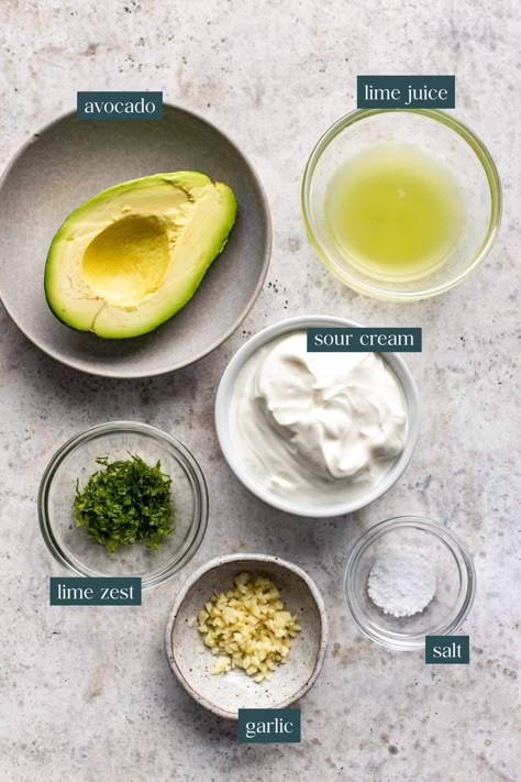 This thick, creamy Avocado Crema combines ripe avocado, cool, tangy sour cream, fresh lime juice, garlic, and Kosher salt to make an easy sauce that is delicious with all your favorite Mexican and Tex-Mex recipes! It can also be used it as a sandwich spread, dip, or a salad dressing. #wellseasonedstudio #crema #avocado #avocadocrema #mexicancrema Avocado Sauce Recipe, Avocado Dressing Recipe, Mexican Sour Cream, Crema Recipe, Avocado Recipes Healthy, Sweet Potato Fritters, Creamy Avocado Dressing, Avocado Salad Dressing, Sour Cream Dip