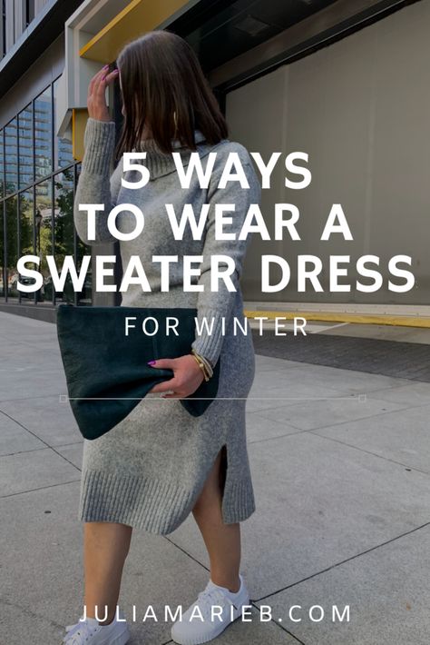 Gray Sweater Dress Outfit, Ways To Style A Sweater, Ways To Wear A Sweater, Style A Sweater Dress, Sweater Dress Outfit Winter, Dresses With Tennis Shoes, Julia Marie, Maternity Sweater Dress, Dress For Winter