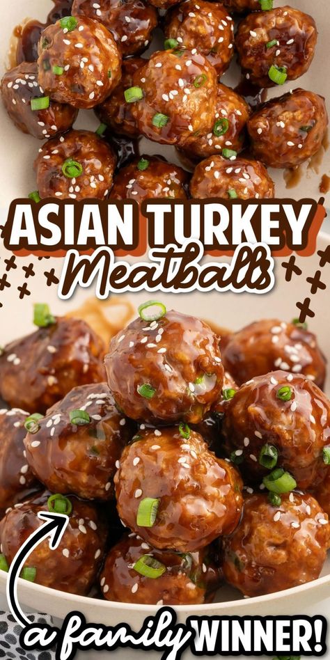 Asian Turkey Meatballs Turkey Meatball Sauce, Ground Turkey Meatball Recipes, Meatball Dinner Recipes, Meatballs Sauce Recipe, Asian Turkey Meatballs, Asian Turkey, Turkey Meatballs Healthy, Ground Turkey Meatballs, Meatball Dinner