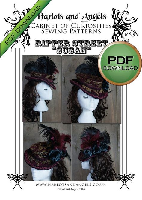 Hat Pattern Pdf Digital in Victorian Style for Steampunk and | Etsy Steampunk Hats Women, Women Sewing, Ripper Street, Victorian Hats, Plus Size Sewing, Steampunk Hat, Hat Patterns To Sew, Steampunk Accessories, Victorian Steampunk