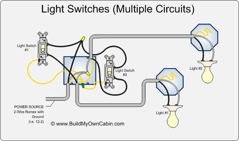 wiring-multiple-switches-to-multiple-lights-diagram Electrical Switch Wiring, 3 Way Switch Wiring, Outlet Wiring, Light Switch Wiring, Basic Electrical Wiring, Home Electrical Wiring, Three Way Switch, Vent Fan, Electrical Problems