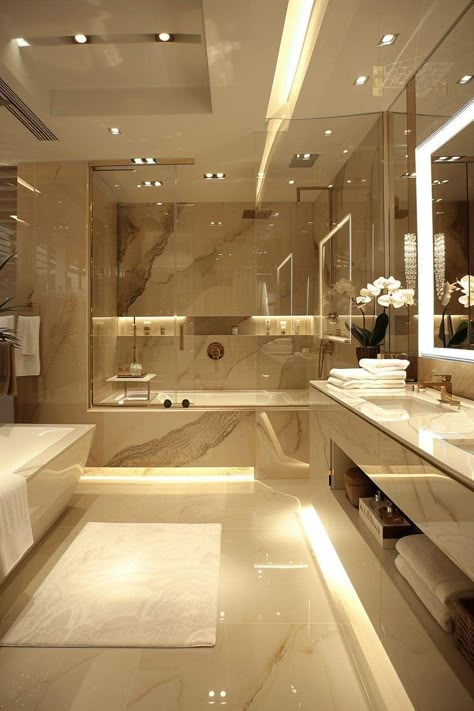 Modern Bathroom Two Sinks, Marble Bathroom Beige, Luxury Marble Interior, Marble Home Design, Bathroom Modern Design Luxury, Bathroom Ideas Cream Beige, Bathroom Hotel Luxury, Bathroom Interior Design Luxury Elegant, Elegant Bathroom Ideas Luxury