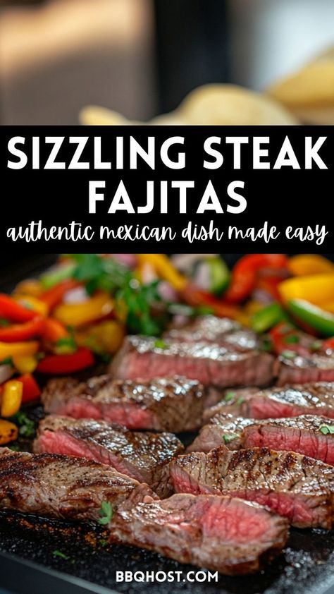 Savor tender steak with a flavorful fajita marinade and stir-fried veggies in this easy steak fajitas recipe! Perfect for homemade fajitas, fajita bowls, or as an appetizer with sides. Save this for later and click through for the full recipe! Flank Steak Fajita Recipes, Stove Top Fajitas Steak, Flat Iron Steak Fajitas, Beef Fajitas Marinade, Skirt Steak Fajitas Marinade, Mexican Marinade For Steak, Steak Fajita Bowl Recipe, Sirloin Steak Fajitas, Ribeye Fajitas