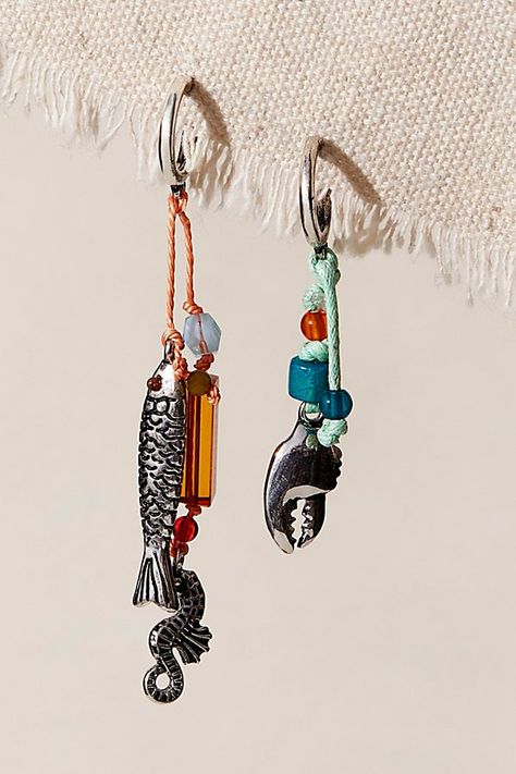 Just as unique as they are funky, these super fun earrings are featured in a dangly design with mismatched charms on each piece to add a touch of interest to every style. | Out Of Sea Dangle Earrings by Free People Gen Z Earrings, Unique Beaded Earrings, Funky Earrings Diy, Core Aesthetic Outfits, Matchstick Earrings, No Expectations, Fisherman Aesthetic, Unique Dangle Earrings, Apple Earrings