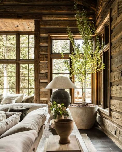 Modern Moody Cabin Design - Kitchen - Rustic Design - Living Room - Interior Design Home - Jake Arnold Log Cabin Interior Design, Log Cabin Kitchens, Chalet Decor, Jake Arnold, Modern Log Cabin, Log Home Decorating, Log Home Interiors, Cabin Interior Design, Log Cabin Interior