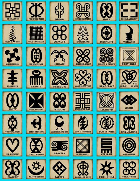 African symbols known as adinkra are ubiquitous in Ghana, a beautiful West African country on the Atlantic, situated between Cote d'Ivoire and Togo. On cloth and walls, in pottery and logos, these Asante tribe symbols can be found everywhere. Adinkra Cloth, African Tattoo, African Symbols, West African Countries, Different Symbols, African Origins, Adinkra Symbols, Afrikaanse Kunst, Symbols And Meanings