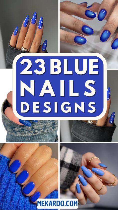 Simple and elegant to dramatic and arresting manicure designs may be created with blue, a highly versatile color. Whether you're looking for something for a Nail Designs Dark Blue, Nail Designs Royal Blue, Fun Nail Designs Creative, Baby Blue Nails With Glitter, Nail Designs Baby Blue, Blue And White Nail Designs, Fun Nails Summer, Nail Ideas Fun, Nail Designs Dark