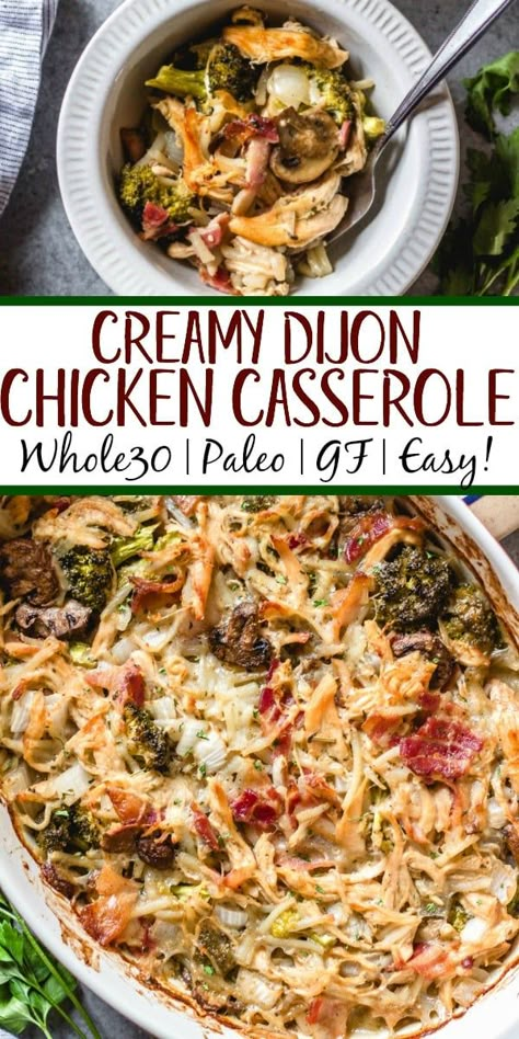 Creamy Dijon Chicken, Whole 30 Chicken, Whole 30 Chicken Recipes, Paleo Casserole, Creamy Dijon, Dijon Chicken, Whole30 Dinners, Whole 30 Diet, Shredded Chicken Recipes