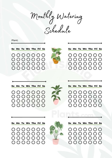 Monthly-Watering-Schedule Plant Watering Schedule Printable Free, Weekly Dinner Planner Printable Free, Workouts Planner, Garden Watering Schedule, Plant Watering Schedule, Plant Schedule, Stickers Printable Free, Horticulture Projects, Gym Journal