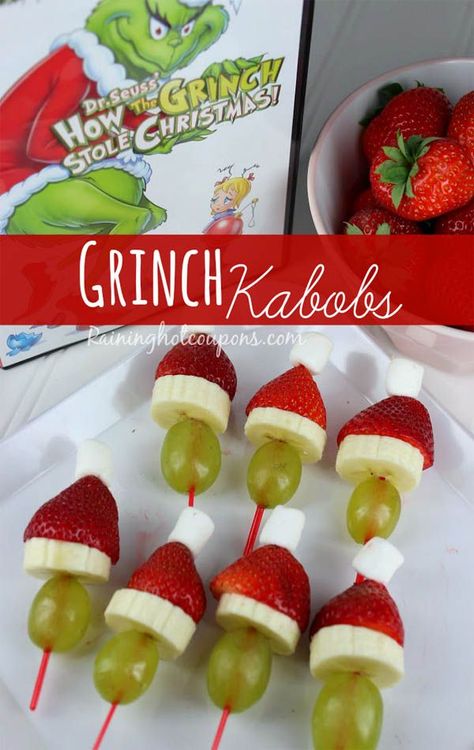 40+ Easy Christmas Party Food Ideas and Recipes All About Christmas Grinch Kabobs, Easy Christmas Party, Kabob Recipes, Kids Christmas Party, Xmas Food, Christmas Party Food, Christmas Snacks, Christmas Cooking, Christmas Appetizers