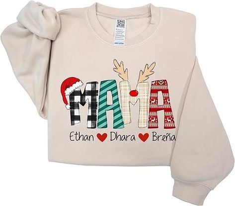 GODMERCH Mama Claus Personalized Nickname Mama with Kid Names Sweatshirt, Christmas Mama Gifts for Women, Custom Mama Gifts, Mama Sweater at Amazon Women’s Clothing store Mom Gifts Christmas, Mimi Claus, Gifts For Nana, Dark Heather Color, Gigi Shirts, Designs For Shirts, Mum Gifts, Crewneck Design, Christmas Hoodie