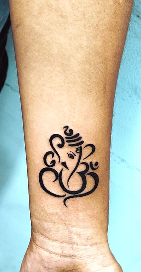 Hindu God Tattoo For Women, Om And Ganesh Tattoo Design, Simple Ganesh Tattoo, Ganesh And Om Tattoo, Ganesh Tatoos Design, Ganesha Tattoo Design For Men, Ganesh Ji Tattoo, Small Ganesha Tattoo, Lord Ganesha Tattoo Design