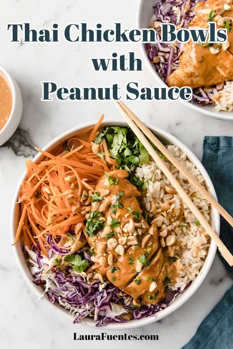 Healthy Office Lunch Ideas, Office Lunch Ideas, Healthy Office Lunch, Chicken Bowls Healthy, Peanut Sauce Chicken, Homemade Peanut Sauce, Healthy Office, Chicken Bowl Recipe, Healthy Asian