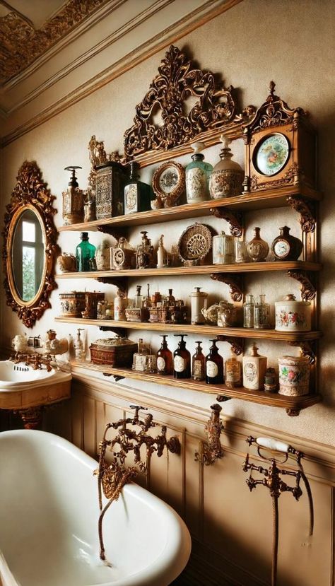 Victorian Gothic Bathroom, Country Victorian Decor, Victorian Bathroom Ideas, Lavish Bathroom, Bathroom Victorian, Victorian Style Bathroom, Victorian Antiques, Elegant Lighting Fixtures, Victorian Interiors