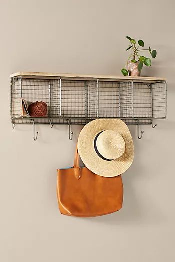 Organizing Products & Decorative Storage | Anthropologie Cubby Wall Shelf, Cubby Wall, Wall Cubbies, Wall Shelf With Hooks, Wall Hook Rack, Wood Dice, Natural Wood Texture, Hook Rack, Living Room Shelves