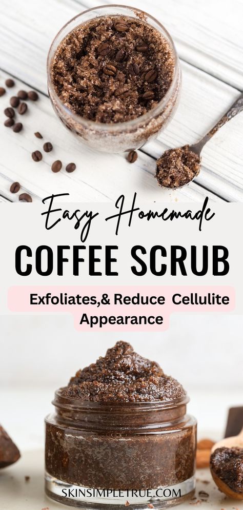 DIY Homemade Coffee Body Scrub Recipe Sugar Scrub Diy Easy, Coffee Body Scrub Recipe, Coconut Sugar Scrub Recipe, Coffee Body Scrub Diy, Exfoliating Body Scrub Diy, Coffee Scrub Recipe, Body Scrub Homemade Recipes, Homemade Coffee Scrub, Scrub Recipe Diy