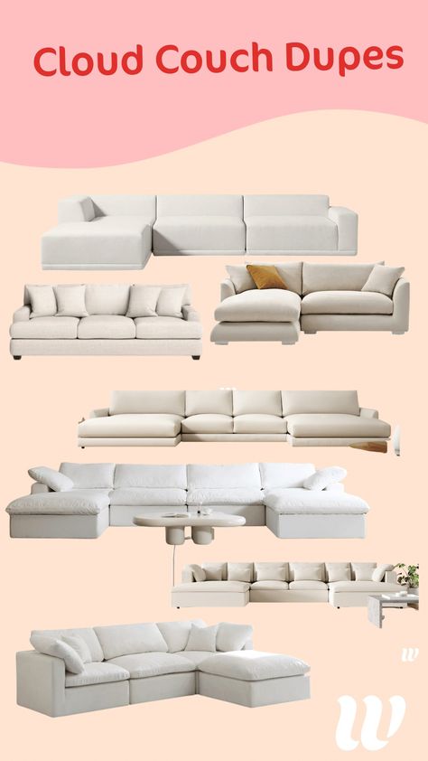 17 affordable Restoration Cloud Couch dupes SO good you'll trick guests into believing it's the same sofa (but will cost you thousands less!) Modular Sofa Affordable, Sofas On A Budget, Cloud Sofa Aesthetic, Sofa Budget, Rh Cloud Sofa, Cloud Sofa Living Rooms, Restoration Hardware Cloud Couch, Couch Alternatives, The Cloud Couch