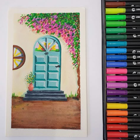 Clarkes The Art Shop, Brighton on Instagram: “A beautifully vibrant piece by @lorenzag.artist using the awesome Zieler duo tip brush pens. You too can create beautiful 🖼 artwork using…” Sketch Pens Drawings, Colour Pen Art Drawings, How To Paint With Brush Pens, Simple Art With Brush Pens, Marker Pens Art, Drawing With Colour Pens, Cute Drawing Ideas With Markers, Colourful Pen Drawing, Color Pens Art