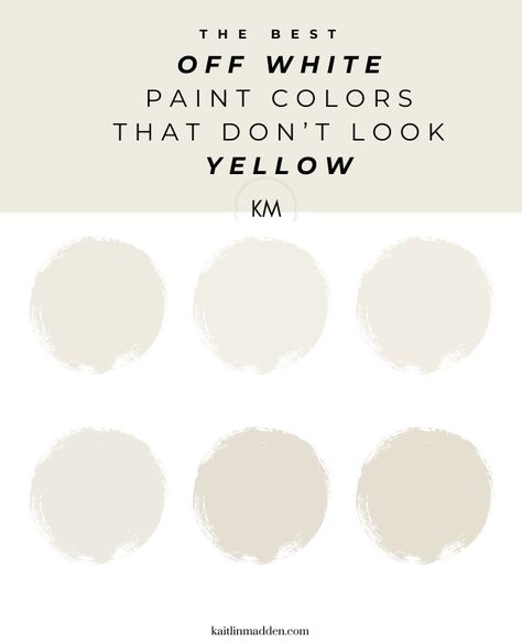 Off white paint colors are notoriously tricky, because they tend to look different in different settings (all paint colors can be are chameleons, but especially shades of white). You might think you found a gorgeous off white paint when you’re standing under the fluorescent lights of the hardware store, but then when you get home... Valspar Off White Paint Colors, Natural White Paint Color, Best Shades Of White For Walls, Off White Cream Paint Colors, Milky White Paint Wall Colors, Cool Cream Paint Colors, Best Off White Trim Paint Color, Perfect Off White Paint Color, The Best White Paint For Walls