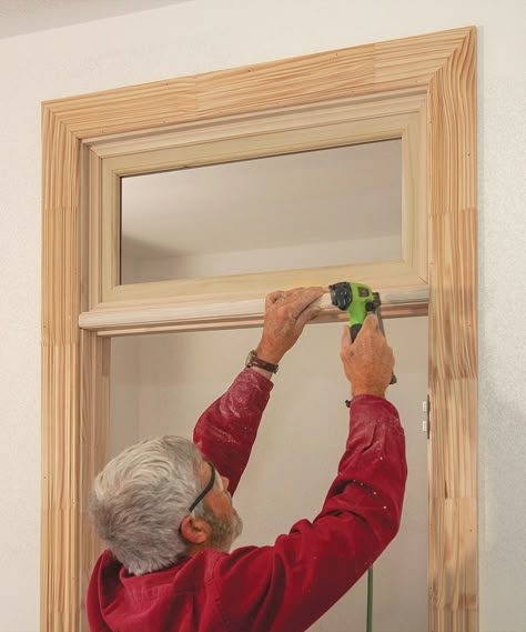 Build a Transom Above a Stock Door - Fine Homebuilding House With Tall Ceilings, Window Above Door, Garage Shelves Diy, Diy Garage Work Bench, Fine Homebuilding, Garage Door Insulation, Transom Window, Garage Shelves, Craftsman Door