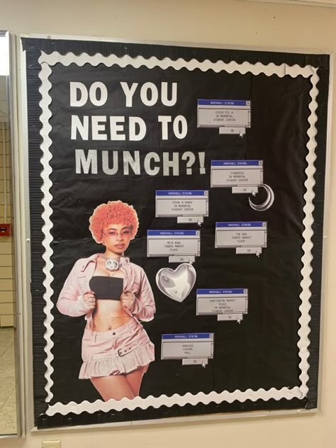 #RA #collegelife #dormlife #residentadvisor #college #icespice #bulletinboardideas 2025 Bulletin Board Ideas, Fun Ra Bulletin Boards, Funny Ra Bulletin Boards, College Floor Themes, Ra Hallway Themes, Ra Door Decs College Resident Assistant, Ra Boards College, Door Decs College Ra Ideas, Ra Event Ideas