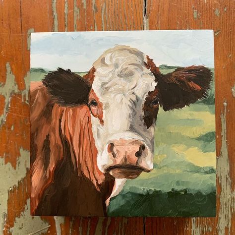 Cow Portrait Painting, Longhorn Cow Painting, Cow Oil Painting, Cow Field Painting, Paintings Of Cows, Cow Face Drawing, How To Paint A Cow, Cow Acrylic Painting, Cow Watercolor Painting