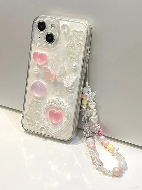 Enhypen Jewelry, Pink White Aesthetic, Girly Korean, Phone Case Keychain, Aesthetic Ribbon, Korean Phone, Korean Phone Cases, Clear Phone Case Design, Photo Iphone Case