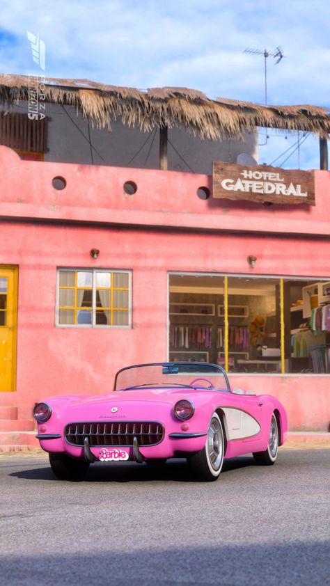 Barbie Corvette, Pink Corvette, Vintage Backdrop, Barbie Car, Pink Cars, Barbie Art, Pink Everything, Pink Car, City Wallpaper