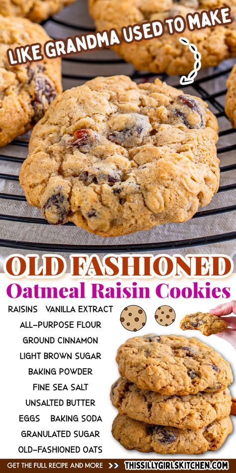 This is the BEST recipe for old fashioned oatmeal raisin cookies that come out soft and chewy every time. Loaded with oats, raisins, and warm spice, this is by far the best recipe out there! These cookies are made with simple ingredients that make a wonderfully chewy texture. They bake up perfectly golden brown and stay fresh for days! Soft Oatmeal Raisin Cookies, Cookie Recipes Oatmeal, Oatmeal Raisin Cookies Recipe, Old Fashioned Oatmeal Cookies, Raisin Cookies Recipe, Best Oatmeal Raisin Cookies, The Best Oatmeal, Best Oatmeal Cookies, Cookie Recipes Oatmeal Raisin